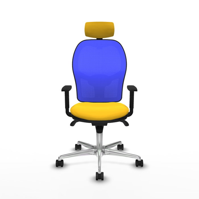 PIQUERAS Y CRESPO Silla de oficina Jorquera con mecanismo Sincro, Similpiel Amarillo y Malla Azul