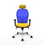 PIQUERAS Y CRESPO Silla de oficina Jorquera con mecanismo Sincro, Similpiel Amarillo y Malla Azul