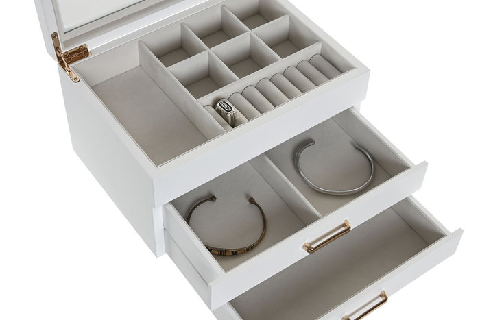 DKD Home Decor Joyero Tradicional Blanco Madera y Cristal 17 x 13 x 23 cm