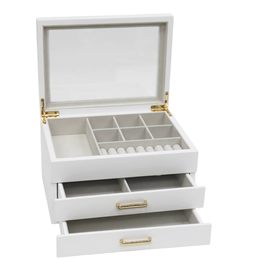 DKD Home Decor Joyero Tradicional Blanco Madera y Cristal 17 x 13 x 23 cm