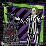 Mezco Toyz Figura Beetlejuice Traje a Rayas 5 Points 9.5 cm - Figura de Acción Coleccionable con Lápida, inspirada en la película de Tim Burton (1988)