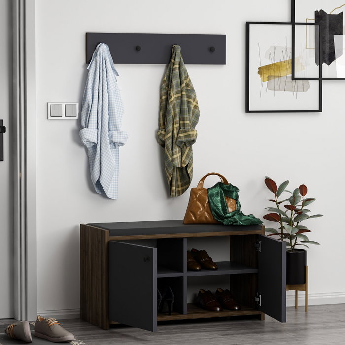 Hanah Home Zen - Anthracite Zapatero de Diseño Escandinavo en Color Antracita con Amplio Almacenamiento y Colgador