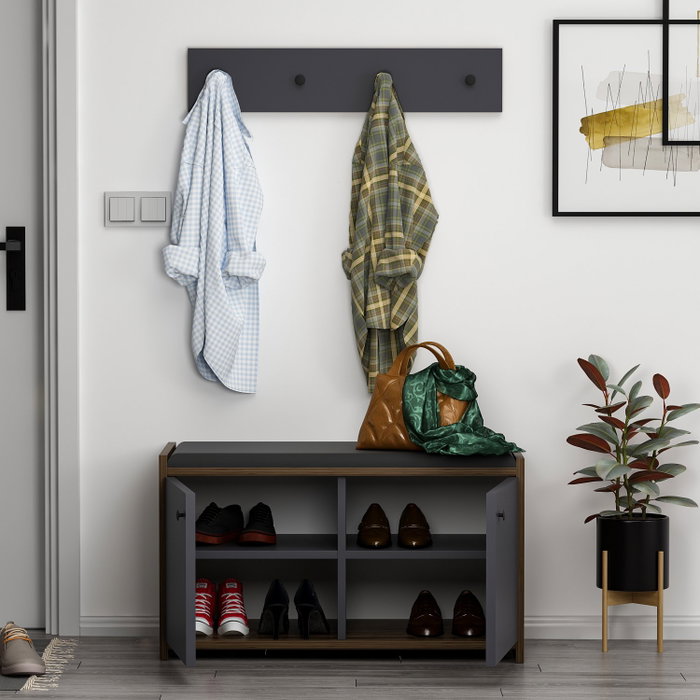 Hanah Home Zen - Anthracite Zapatero de Diseño Escandinavo en Color Antracita con Amplio Almacenamiento y Colgador