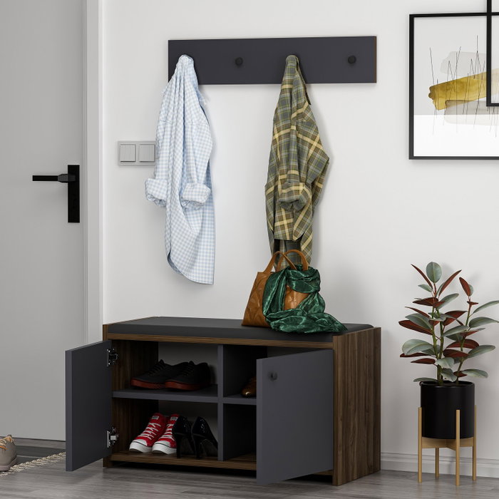 Hanah Home Zen - Anthracite Zapatero de Diseño Escandinavo en Color Antracita con Amplio Almacenamiento y Colgador