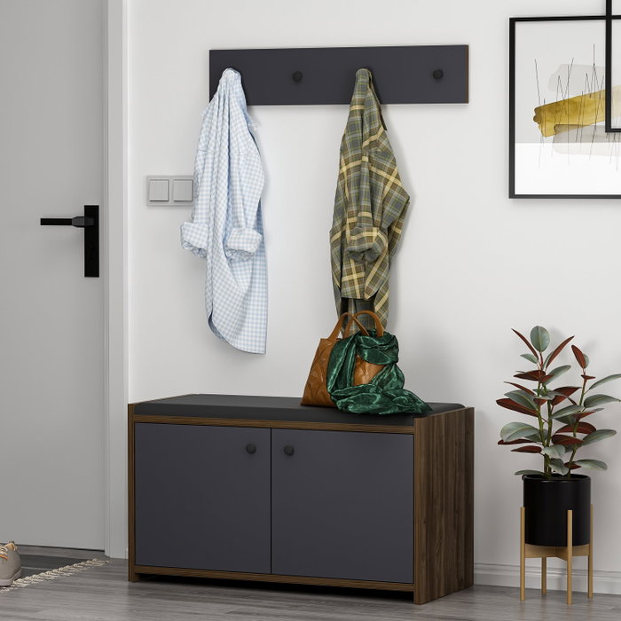 Hanah Home Zen - Anthracite Zapatero de Diseño Escandinavo en Color Antracita con Amplio Almacenamiento y Colgador