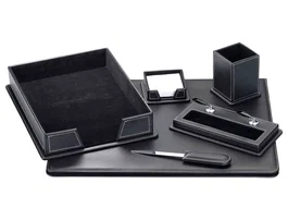 Q-connect Juego de escribanía sobremesa símil piel negro de 6 piezas