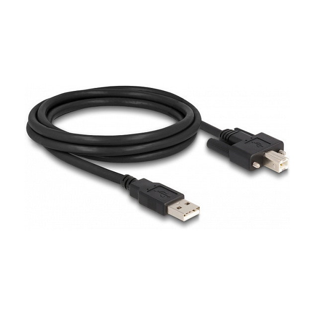 DeLOCK Cable USB 2.0 Tipo-A a Tipo-B con tornillos 2 m Negro