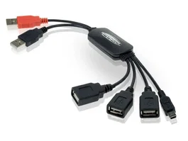 Conceptronic 1100013 Hub USB 2.0 CFLEXHUB Flexible y Alimentado, 4 Puertos (3 USB B + 1 Mini USB) para Ordenador y Portátil - Color Negro y Rojo