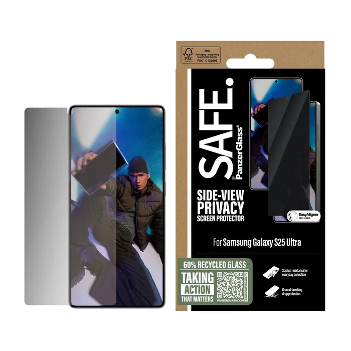 PanzerGlass Protector de Pantalla Safe. Privacy Samsung Galaxy S25 Ultra, Vidrio Templado, Ultra-Wide Fit, Incluye EasyAligner, Antihuellas, 1 Unidad