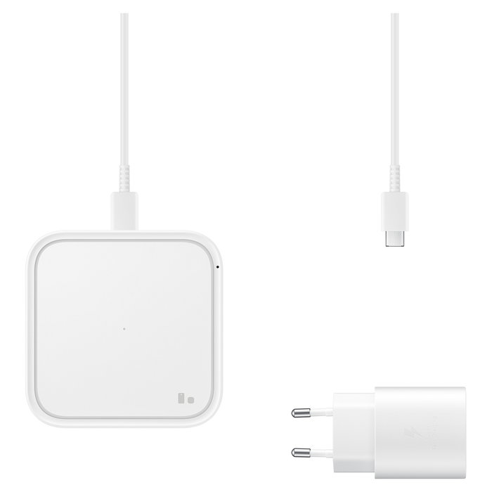 SAMSUNG Cargador Inalámbrico Pad EP-P2400 Blanco, 15W Carga Rápida Qi, Compatible con Galaxy S22/S21/S20/Note/Serie Z e iPhone 11/X/8