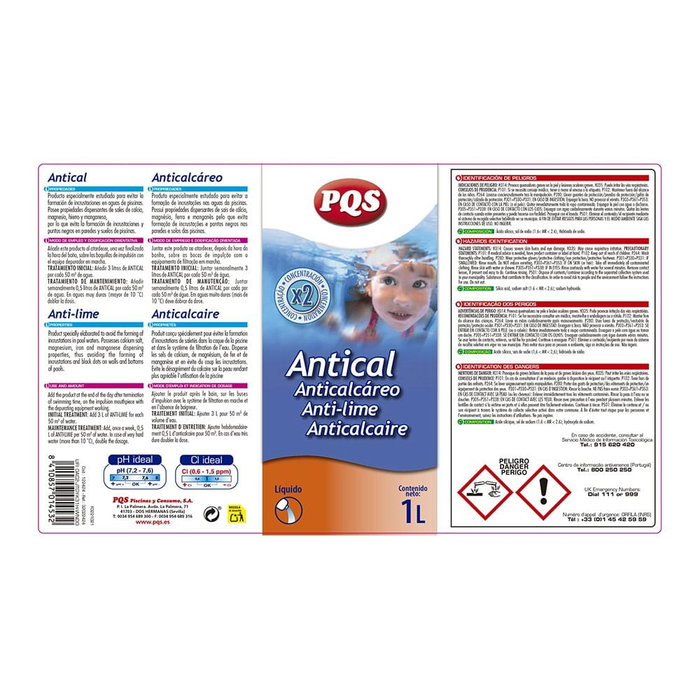 PQS Antical Concentrado 1 L para Piscinas, Anti-incrustaciones de Calcio, Magnesio y Hierro PQS Antical Concentrado 1 L para Piscinas, Anti-incrustaciones de Calcio, Magnesio y Hierro