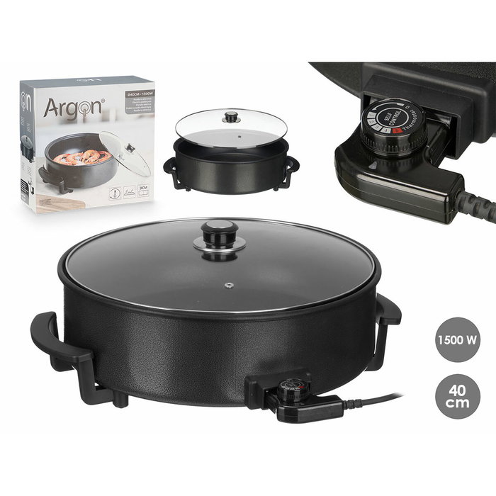 Argon Paellera Eléctrica 40cm 1500W de Negro, Plata y Transparente Argon Paellera Eléctrica 40cm 1500W de Negro, Plata y Transparente