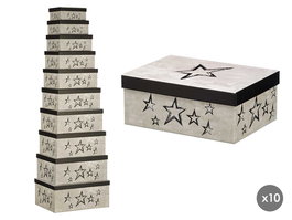 PINCELLO Set 10 Cajas Estrellas Negras Cartón Retráctil 37x29x17 cm (Set de 2)
