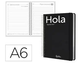 Liderpapel Agenda Oficina 2027 Espiral Classic Día Página A6 Bilingüe Negro