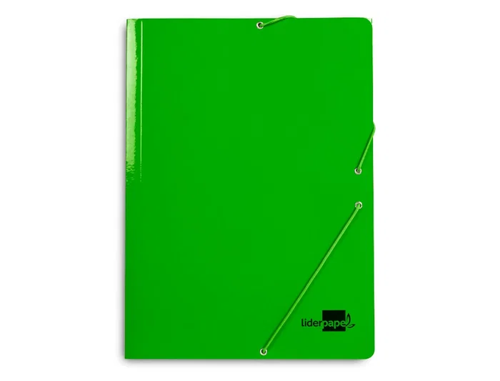Liderpapel Carpeta Gomas Tres Solapas Cartón Plastificado Folio Color Verde
