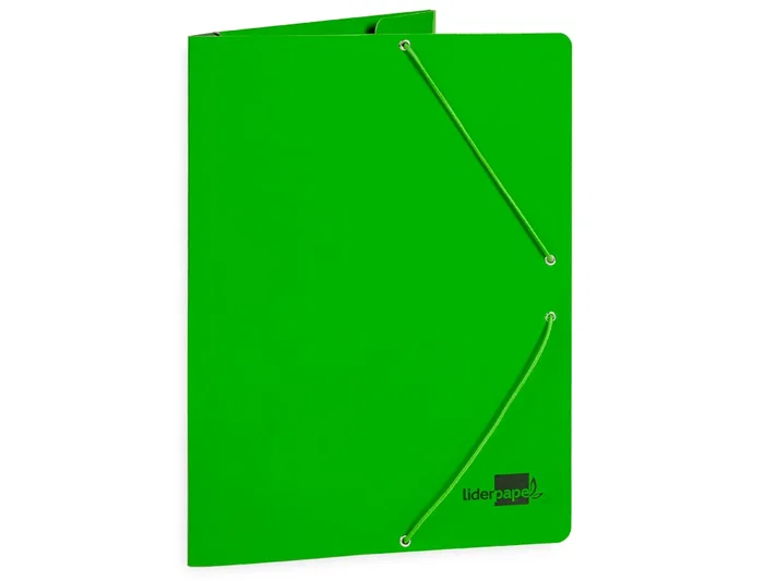 Liderpapel Carpeta Gomas Tres Solapas Cartón Plastificado Folio Color Verde