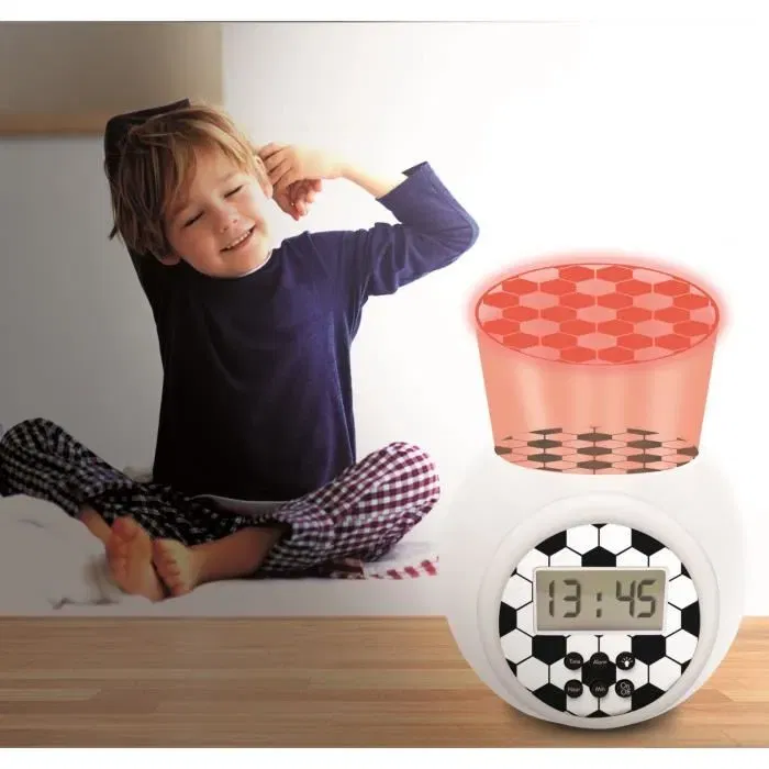 Lexibook Proyector Despertador Edición Fútbol con Temporizador y Alarma, Pantalla LCD Retroiluminada Azul