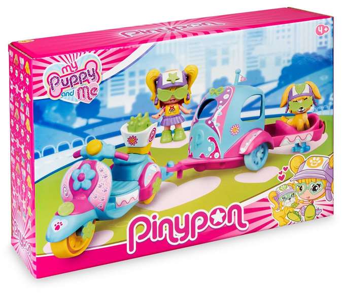 Pinypon my puppy and me figura con mascota, moto, remolque y accesorios