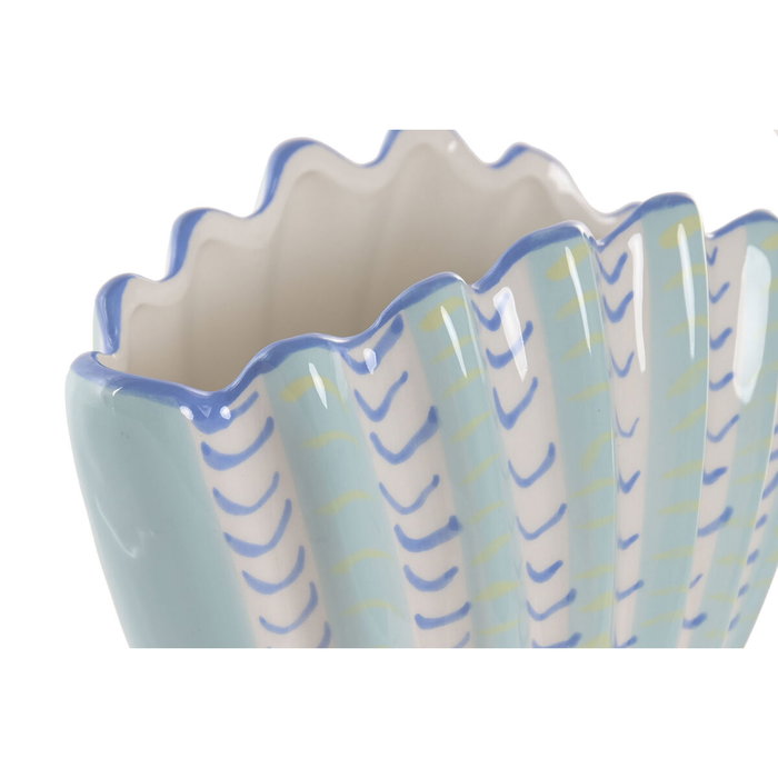 DKD Home Decor Jarrón de Gres Concha Azul Celeste DKD Home Decor Jarrón de Gres Concha Azul Celeste