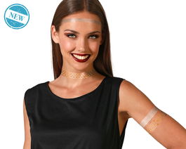 Tatuaje Tribal Dorado Y Plateado Para Brazo Y Pecho Con Detalles Geométricos