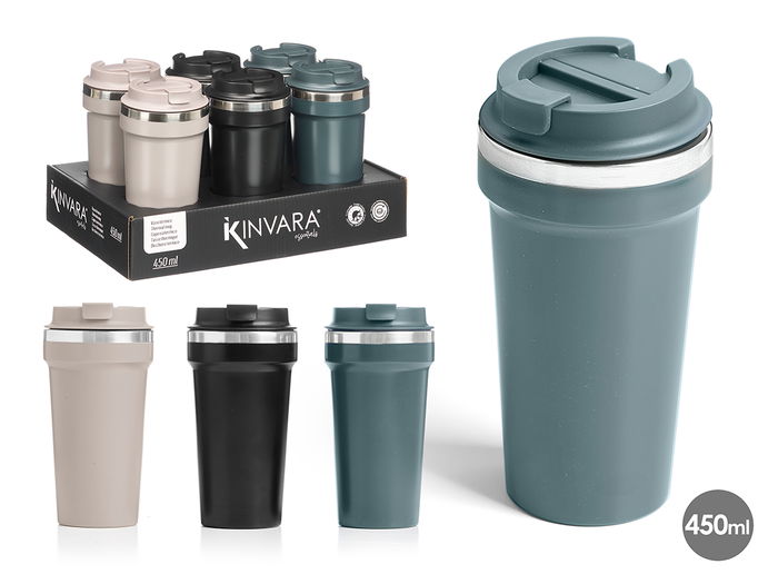 Kinvara Vaso Termico Tapa 450 ml Surtido 3 Colores Oscuros (Gris, Negro, Verde) 9x9x18 cm Plastico y Metal (Set de 12) Kinvara Vaso Termico Tapa 450 ml Surtido 3 Colores Oscuros (Gris, Negro, Verde) 9x9x18 cm Plastico y Metal (Set de 12)