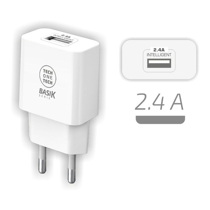 Tech One Tech Cargador 12W USB-A 2.4A Blanco Carga Rápida Smart Recognition Tech One Tech Cargador 12W USB-A 2.4A Blanco Carga Rápida Smart Recognition