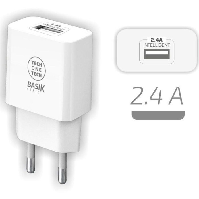 Tech One Tech Cargador de pared 12W con USB-A y USB-C Blanco TEC2904