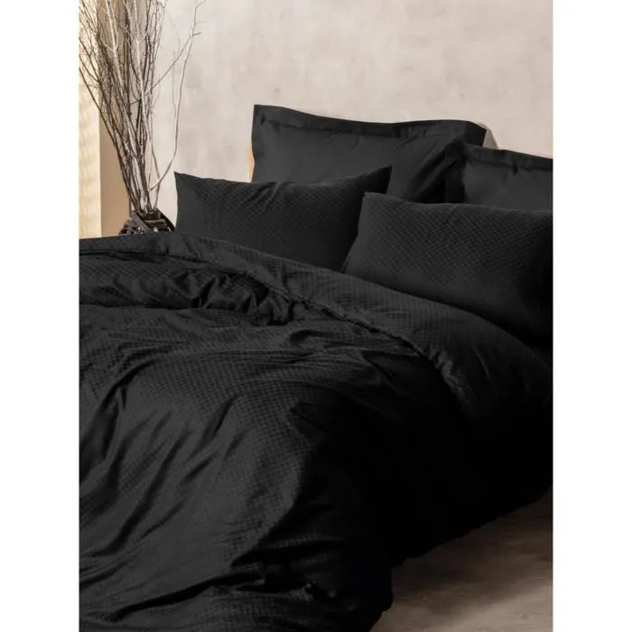 Juego de Cama Negro 100% Algodón - 1 Funda Nórdica 220x240 cm + 2 Fundas de Almohada 60x60 cm
