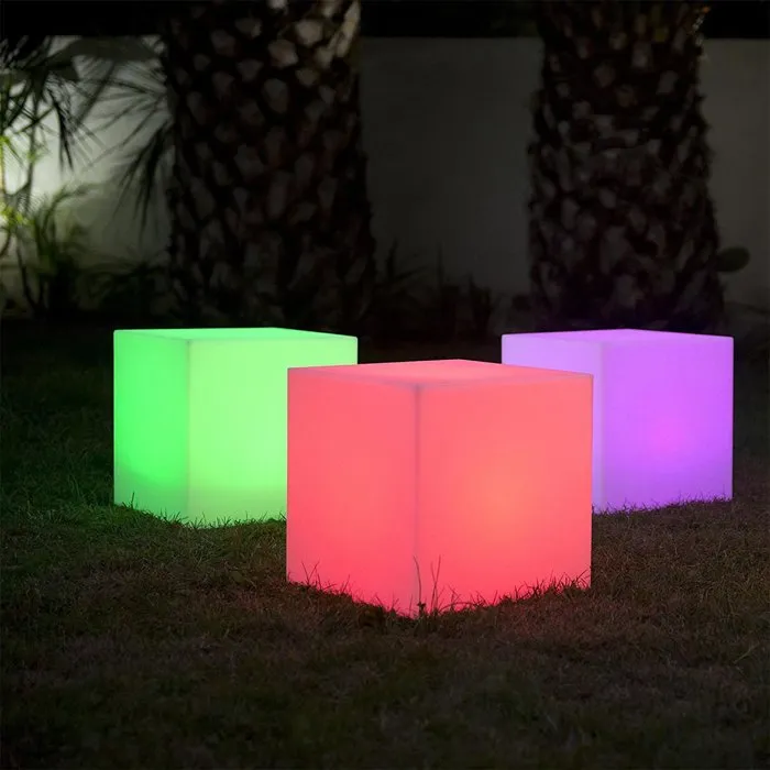 Lumisky Taburete Cubo Luminoso LED Inalámbrico CARRY C40, Multicolor Regulable con Mando a Distancia y Base de Inducción, 40 cm para Interior y Exterior