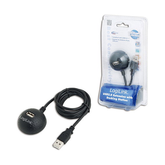 LogiLink CU0013B Estación de acoplamiento USB 2.0, 1,5 m, Negro