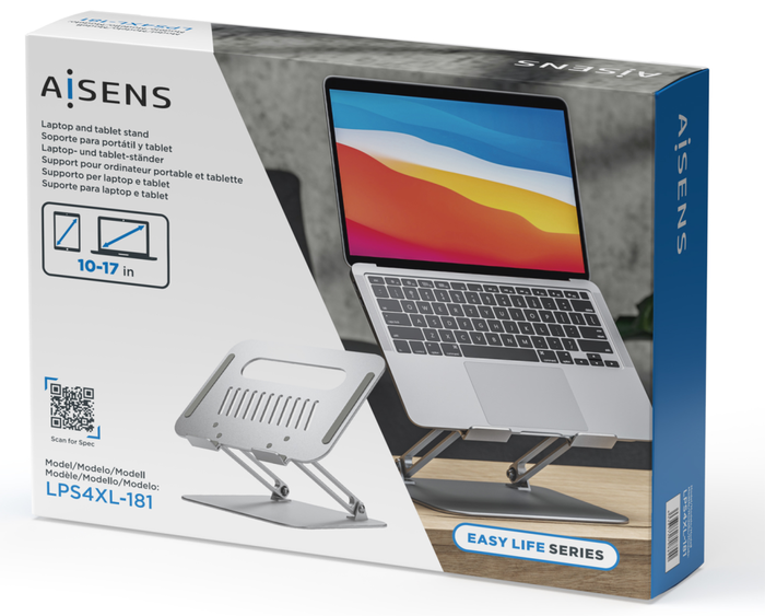 Aisens Soporte de Sobremesa XL Ajustable para Portátil y Tablet 10-17 Pulgadas, Plata