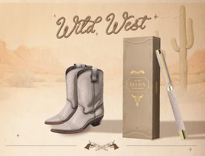 Belius Wild West Roller de Aluminio Beige Tinta Negra Punta 0.7mm con Diseño de Botas Vaqueras