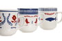DKD Home Decor Set de 6 Tazas de Porcelana BLUE RED BIRD Surtido de Colores