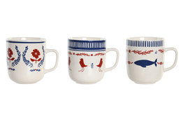DKD Home Decor Set de 6 Tazas de Porcelana BLUE RED BIRD Surtido de Colores