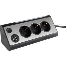 Rev REV LIGHT SOCKET 3-fold Multiple Socket Outlet +2x USB Negro
