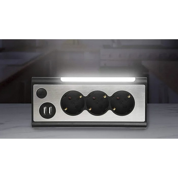 Rev REV LIGHT SOCKET 3-fold Multiple Socket Outlet +2x USB Negro Rev REV LIGHT SOCKET 3-fold Multiple Socket Outlet +2x USB Negro