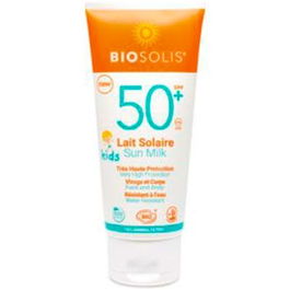 Biosolis Leche Solar Niños SPF50+ Protección Muy Alta 100 ml Cosmebio Ecocert Vegano Resistente al Agua