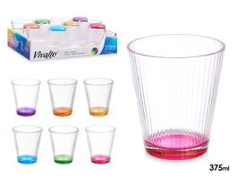 VIVALTO Vaso Vidrio Rayas Transparente Color 375 ml 9.3x10.5x9.3cm (Set de 24)