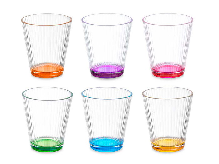 VIVALTO Vaso Vidrio Rayas Transparente Color 375 ml 9.3x10.5x9.3cm (Set de 24)
