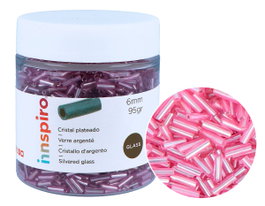Innspiro Rocalla de Vidrio Cilindro Plateado Rosa Diamante 1,80x6mm 95g