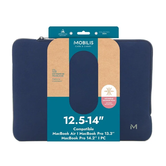 Mobilis 049021 Funda de Neopreno para MacBook Pro 13" y 14" (35.6 cm), 14 Pulgadas - Resistente a Rayones y Golpes, Color Azul Gris