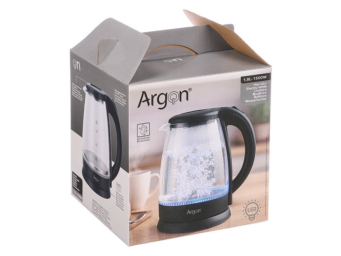 Argon Hervidor Negro LED Borosilicato 1.8 L 22 x 24.5 x 16 cm (Set de 6)