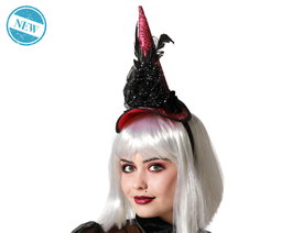 Sombrero de Bruja Pequeño Negro con Pico Rosado y Flores
