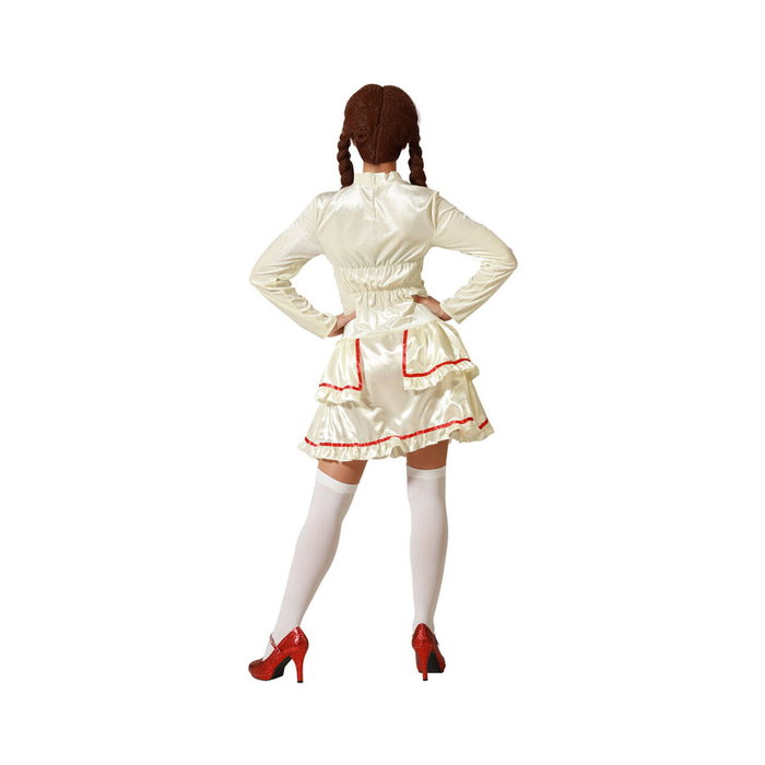 Disfraz Muñeca De Porcelana Adulta, Vestido Beige con Lazos Rojos, Talla XL