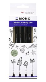 Rotulador Calibrado Tombow Mono Drawing Pen Punta Fina Negro Pack De 4 (02, 04, 06, 08)