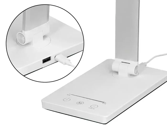 Q-Connect Lámpara de Escritorio Vega LED 10W 400 lm, Táctil, 5 Niveles de Brillo, Color Ajustable (3000K-6000K), Brazo Articulado Plegable, Carga USB-C, Color Blanco