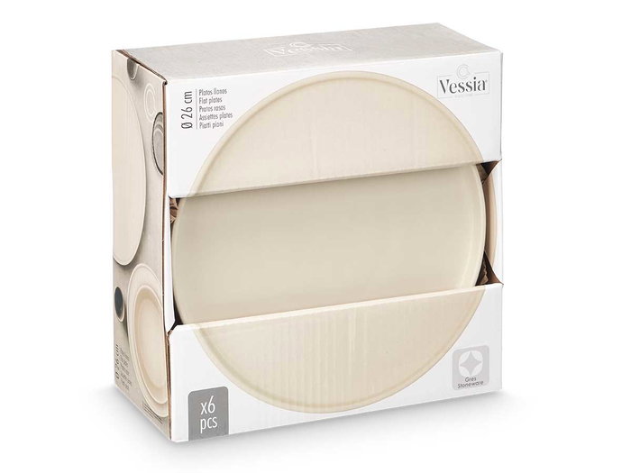 VESSIA Plato Llano 26 cm Liso Beige - Plato de Cerámica (Set de 12)