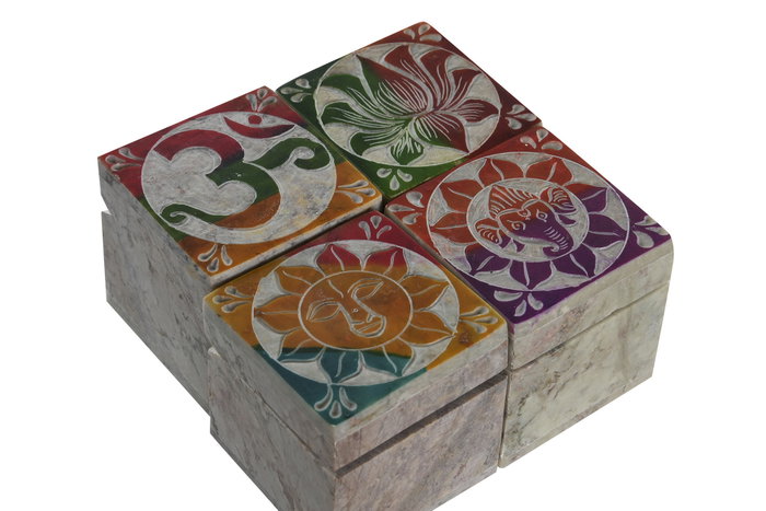 DKD Home Decor Joyero Piedra Loto Tallado Surtido de 4 DKD Home Decor Joyero Piedra Loto Tallado Surtido de 4