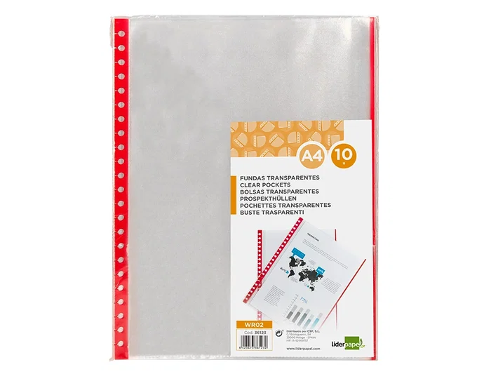 Liderpapel Recambio Funda Intercambiable DIN A4 Bordes Surtidos, 20 Fundas Extraíbles de 70 micras, Portada 700 micras, Negro, Bolsa 10 Unidades