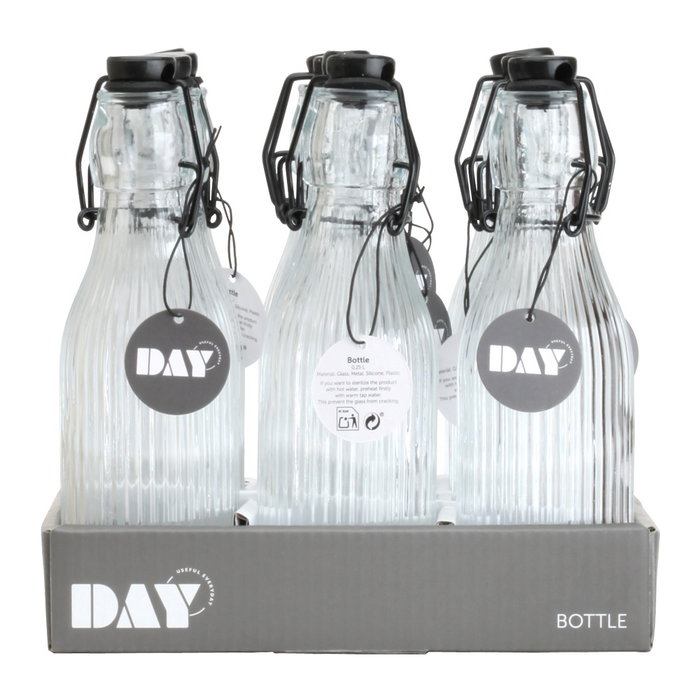 Day Botella de Vidrio Rayada 250 ml con Tapón Mecánico Transparente Day Botella de Vidrio Rayada 250 ml con Tapón Mecánico Transparente